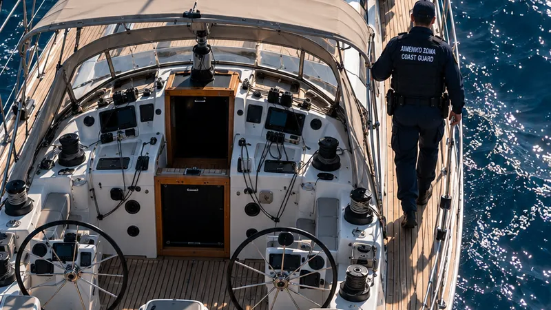 Coast Guard officers boarding the empty Asteria