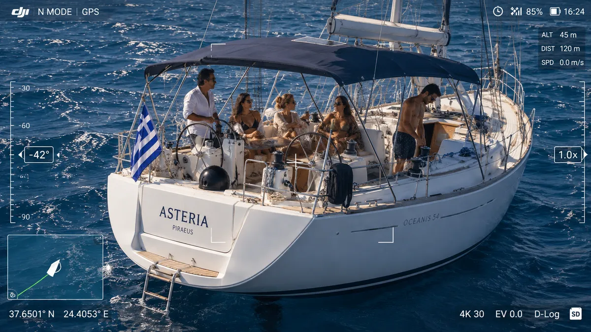 Coast Guard drone footage of the Asteria, sailing party visible on deck